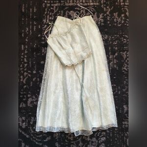 Elegant Lace Overlay Skirt in Light Green